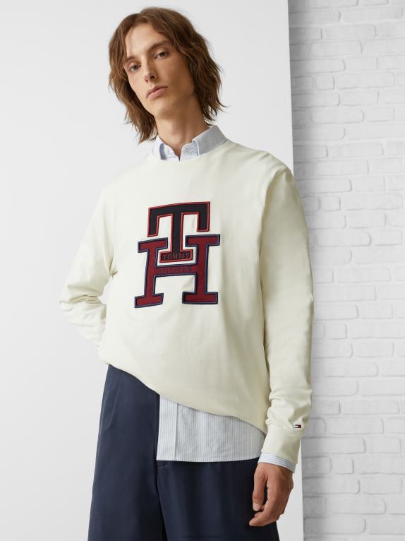 عاج Tommy Hilfiger تيشيرت بأكمام طويلة وأبليكة مونوغرام 44644734