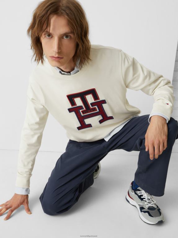 عاج Tommy Hilfiger تيشيرت بأكمام طويلة وأبليكة مونوغرام 44644734