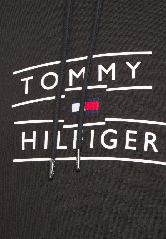 أسود Tommy Hilfiger هودي للجنسين بشعار مكدس 446447369