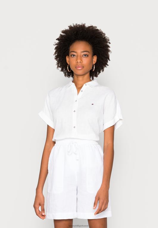 الأبيض البصري Tommy Hilfiger بلوزة مريحة بأزرار سفلية 446447399