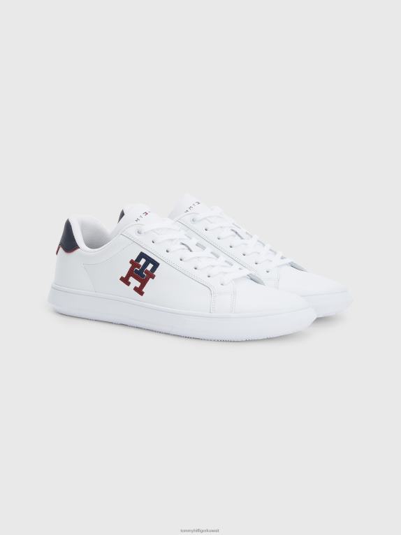 أبيض Tommy Hilfiger حذاء رياضي من الجلد بتطريز مونوغرام 44644743