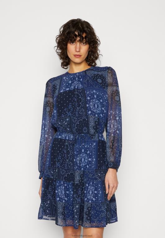 أزرق غامق Tommy Hilfiger فستان بيزلي للركبة فستان نهاري 446447456