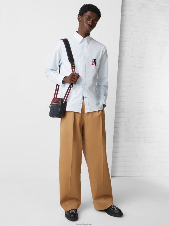 غائم أزرق / أبيض Tommy Hilfiger قميص أكسفورد بقصة عادية مونوغرام 44644748
