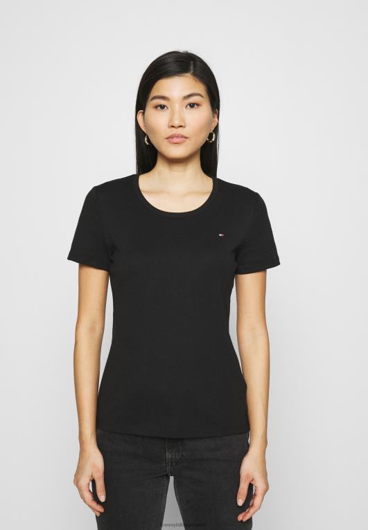 أسود Tommy Hilfiger تي شيرت أساسي برقبة دائرية رفيعة 446447497