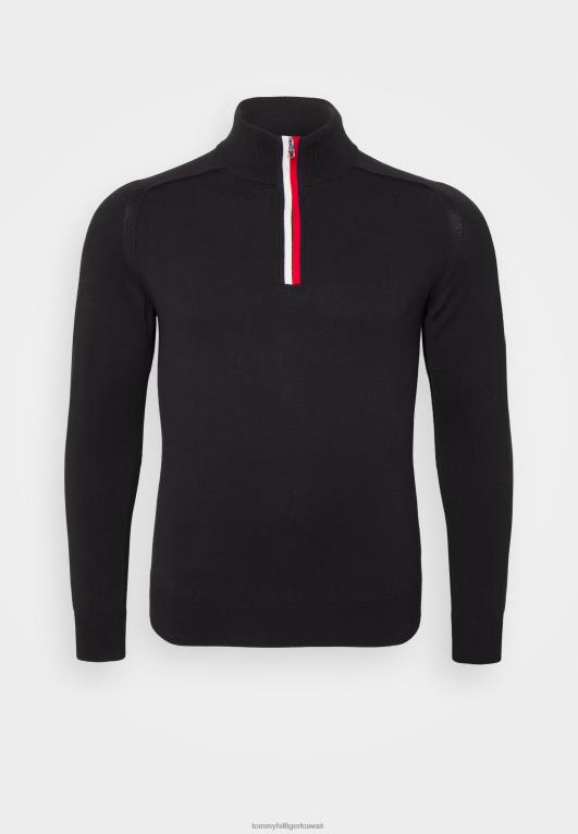 أسود Tommy Hilfiger سترة وهمية بسحاب مخطط عالمي 446447505