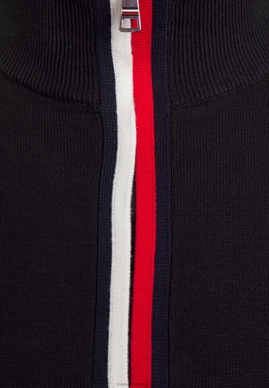 أسود Tommy Hilfiger سترة وهمية بسحاب مخطط عالمي 446447505