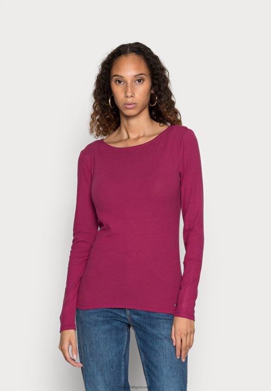 روبي قرمزي Tommy Hilfiger قارب نحيل أعلى بأكمام طويلة 446447556