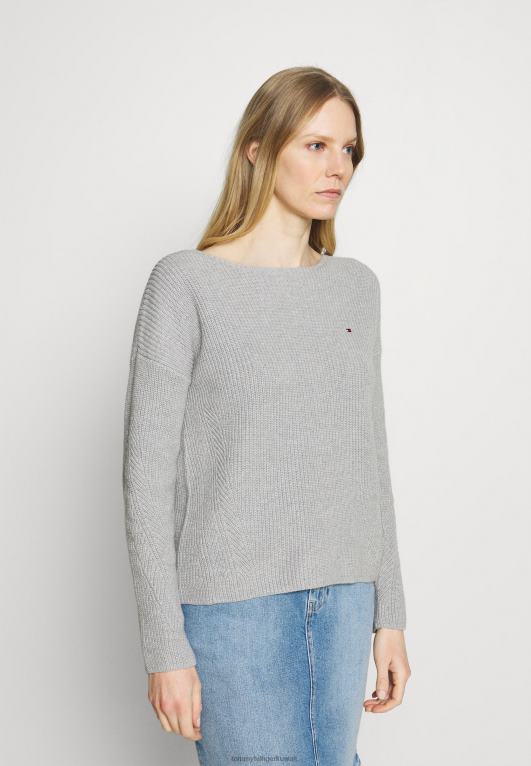 هيذر رمادي فاتح Tommy Hilfiger سترة هايانا ذات رقبة على شكل قارب 446447560
