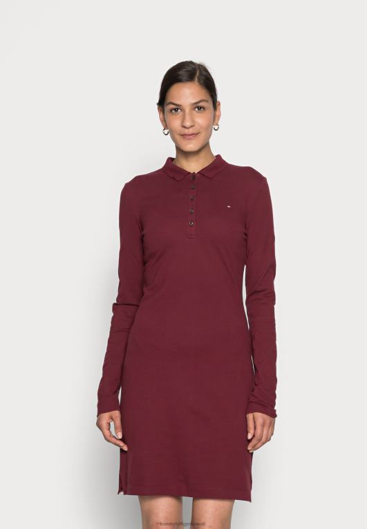 حمرة عميقة Tommy Hilfiger كم طويل فستان نحيف فستان اليوم 446447566