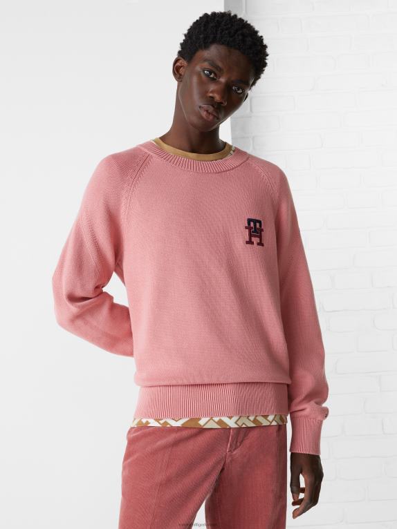 لون الكرز Tommy Hilfiger كنزة مريحة بطبعة مونوغرام سوبيما 44644756