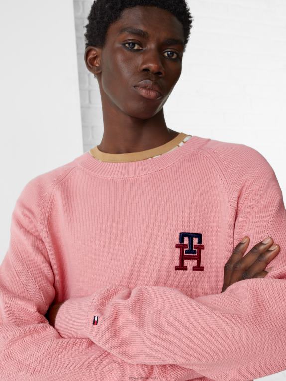 لون الكرز Tommy Hilfiger كنزة مريحة بطبعة مونوغرام سوبيما 44644756