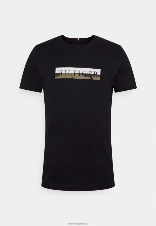 أسود Tommy Hilfiger تي شيرت بطبعة جرافيك مموهة 446447572