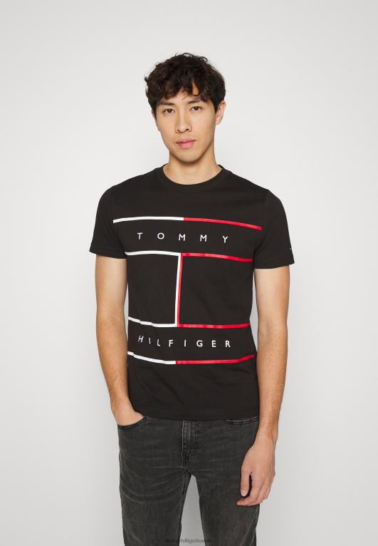 أسود Tommy Hilfiger تي شيرت بطبعة علم كبير 446447587