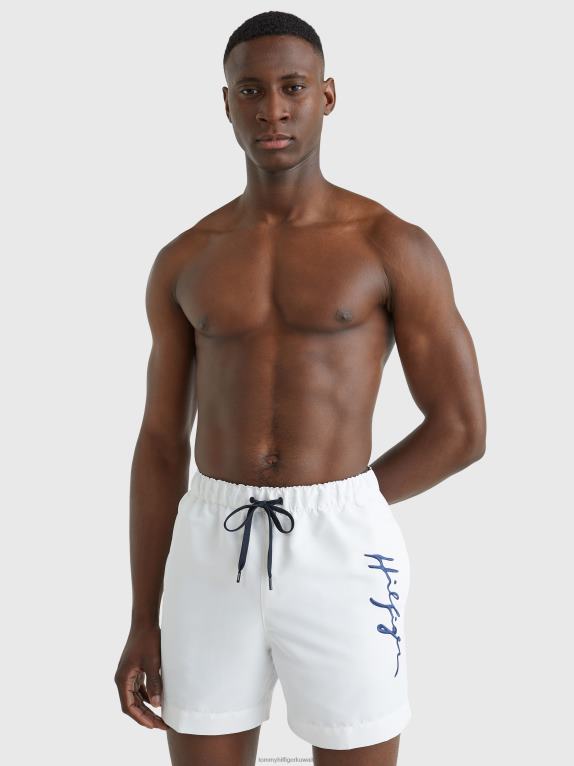 أبيض Tommy Hilfiger شورت سباحة متوسط ​​الطول ذو قصة عادية 44644766