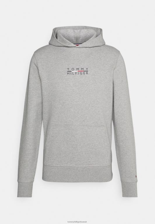 هيذر رمادي فاتح Tommy Hilfiger كنزة بغطاء رأس وشعار مربع 446447695