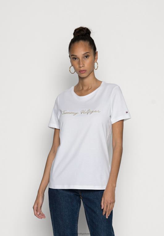 أبيض Tommy Hilfiger تي شيرت أساسي بنص عادي 446447699