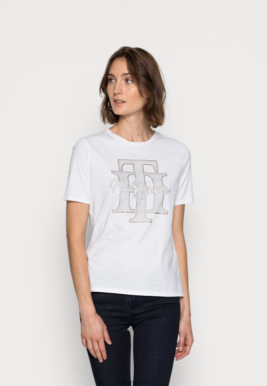 أبيض Tommy Hilfiger تي شيرت مطبوع عليه كريستال عادي 446447704