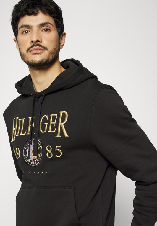 أسود Tommy Hilfiger كنزة بغطاء رأس بشعار أيقونة 446447720