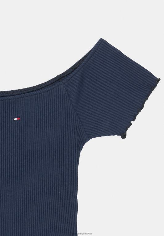 البحرية الشفق Tommy Hilfiger تي شيرت مطبوع بأكتاف مكشوفة 446447724
