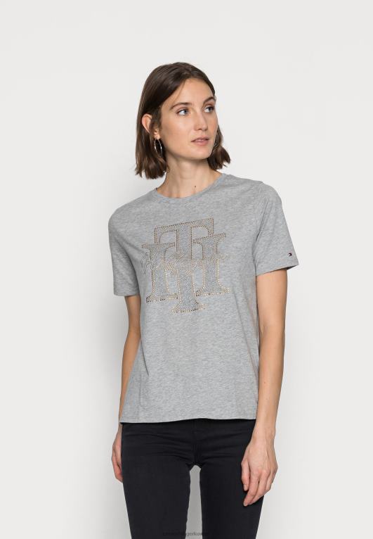 هيذر رمادي فاتح Tommy Hilfiger تي شيرت مطبوع عليه كريستال عادي 446447728