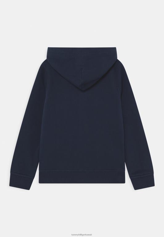 البحرية الشفق Tommy Hilfiger سويت شيرت بسحاب كامل منقوش بشريط عالمي 446447740