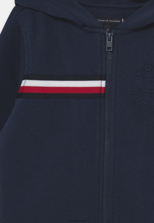 البحرية الشفق Tommy Hilfiger سويت شيرت بسحاب كامل منقوش بشريط عالمي 446447740