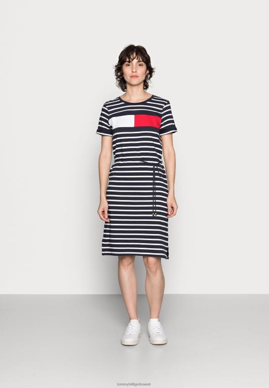 سماء الصحراء/أبيض Tommy Hilfiger فستان تي شيرت عادي من أبو فستان جيرسي 446447749