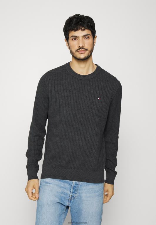 هيذر رمادي غامق Tommy Hilfiger سترة ذات هيكل شبكي برقبة دائرية 446447804