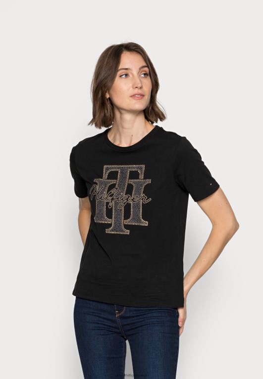 أسود Tommy Hilfiger تي شيرت مطبوع عليه كريستال عادي 446447805