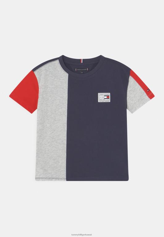 البحرية الشفق Tommy Hilfiger تيشيرت بطبعة كتلة الألوان التراثية 446447824