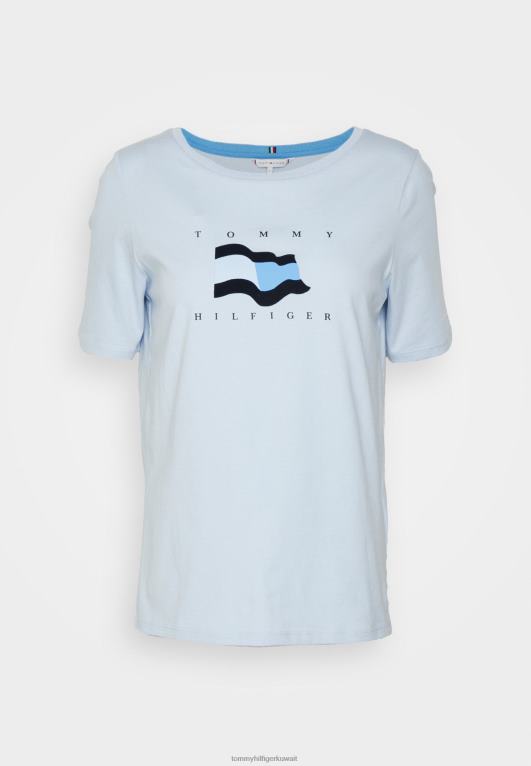 أزرق منسم Tommy Hilfiger تي شيرت بطبعة علم مفتوح 446447833