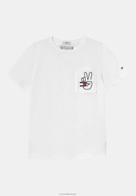 أبيض Tommy Hilfiger تي شيرت بطبعة جيب للجنسين 446447844