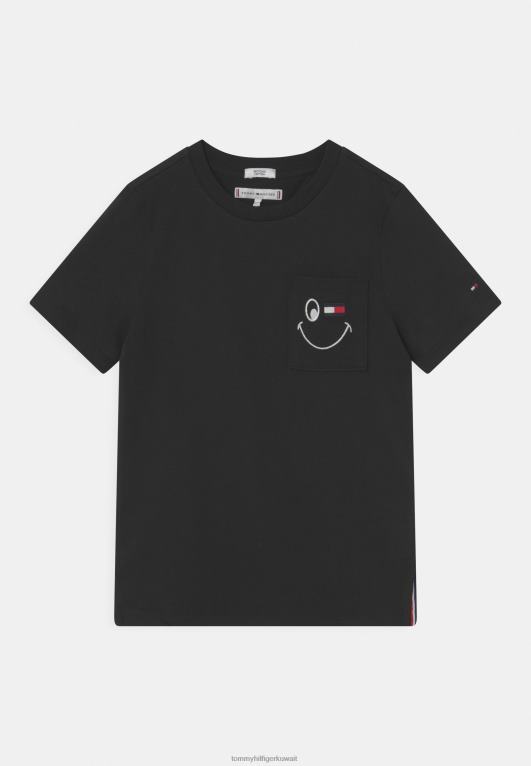 أسود Tommy Hilfiger تي شيرت بطبعة جيب للجنسين 446447865