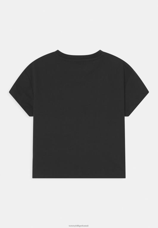 أسود Tommy Hilfiger تي شيرت بطبعة علم المرح المتلألئ 446447870