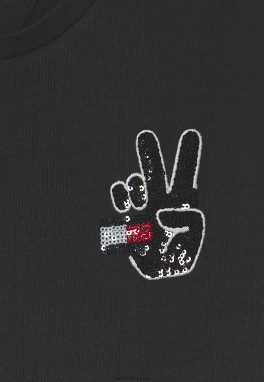 أسود Tommy Hilfiger تي شيرت بطبعة علم المرح المتلألئ 446447870