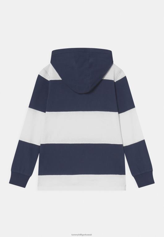 أزرق غامق/أبيض Tommy Hilfiger شريط الرجبي مقنعين بأكمام طويلة 446447888