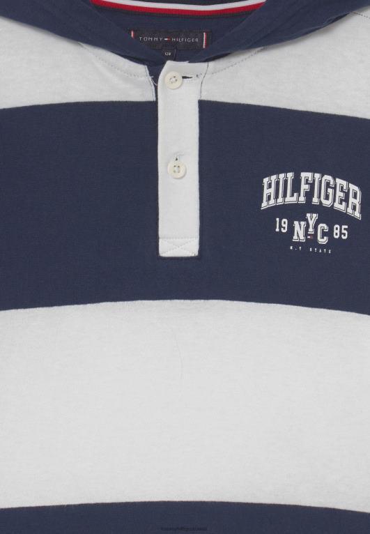 أزرق غامق/أبيض Tommy Hilfiger شريط الرجبي مقنعين بأكمام طويلة 446447888