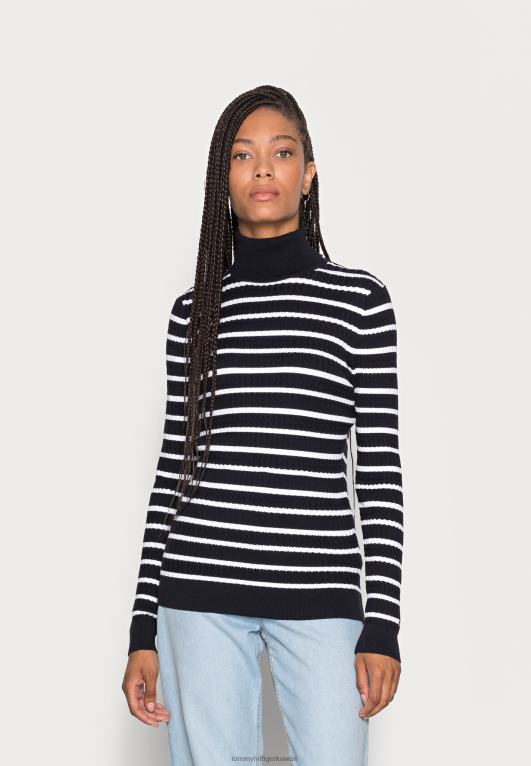 سماء الصحراء/أبيض بصري Tommy Hilfiger سترة لفة الكابل 446447889