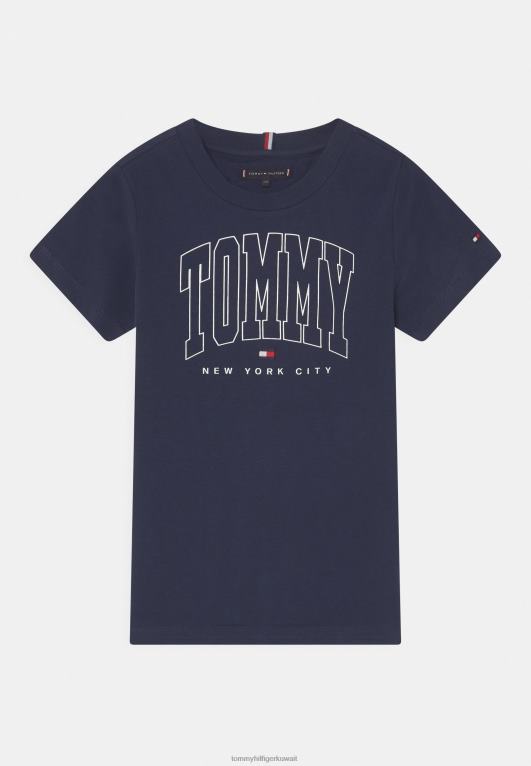 البحرية الشفق Tommy Hilfiger تيشيرت بطبعة شعار اسكواش جريئة 446447911