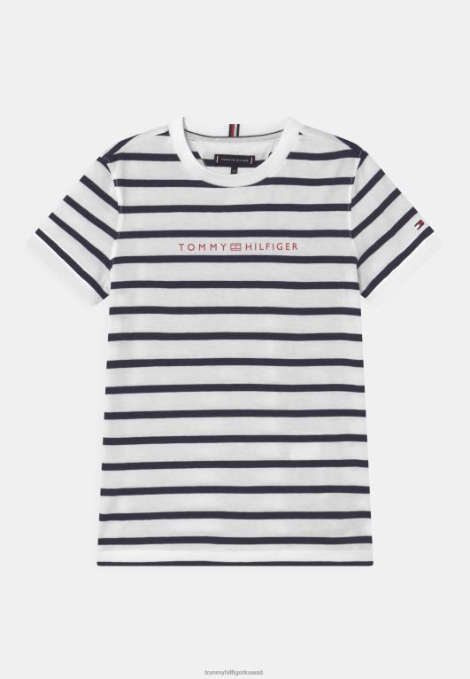 أبيض Tommy Hilfiger تي شيرت بطبعة خطوط أساسية 446447978