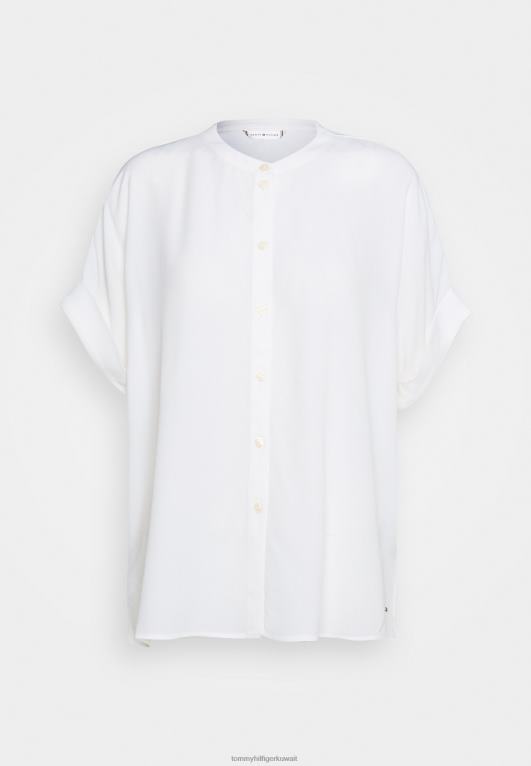 بيج فاتح Tommy Hilfiger بلوزة كريب بأزرار للأسفل 446447996