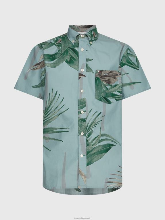 البحر الأزرق/متعدد Tommy Hilfiger قميص كاجوال بطباعة استوائية بأكمام قصيرة 44644801