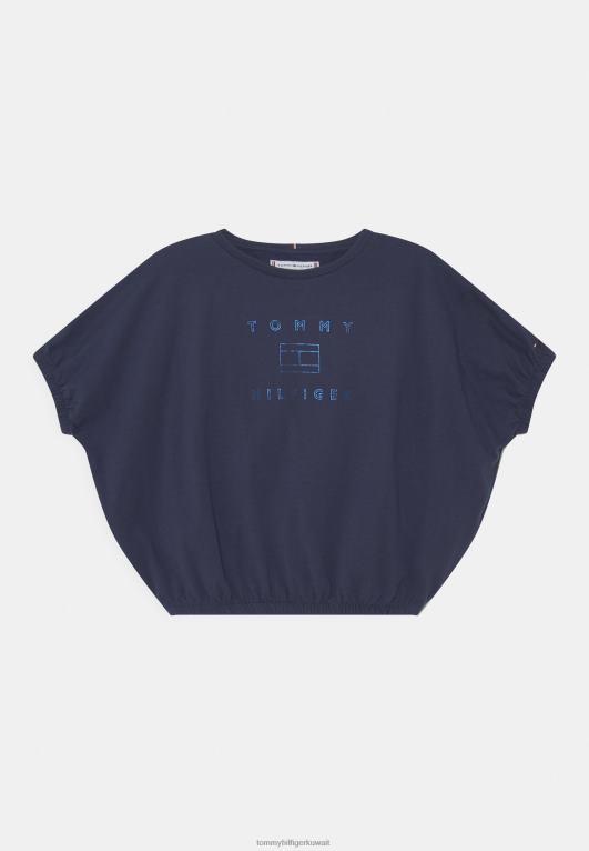 البحرية الشفق Tommy Hilfiger تي شيرت مطبوع عليه شعار فويل 446448011