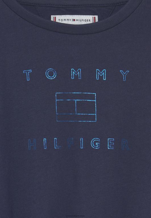 البحرية الشفق Tommy Hilfiger تي شيرت مطبوع عليه شعار فويل 446448011