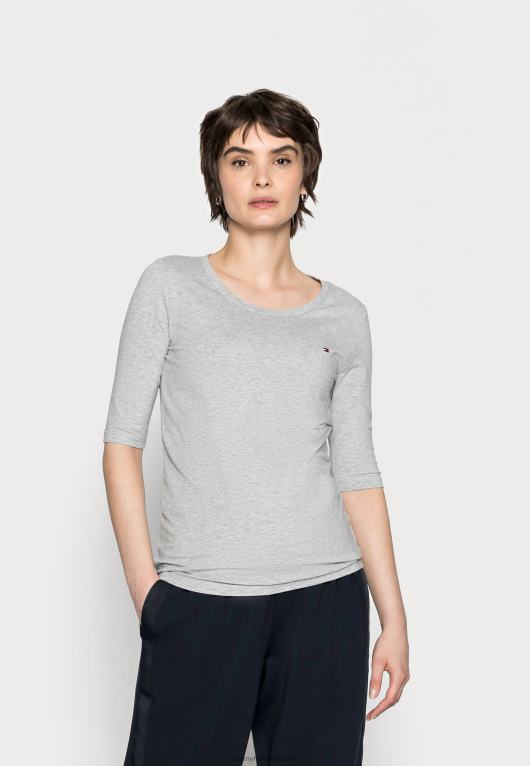 هيذر رمادي فاتح Tommy Hilfiger تي شيرت أساسي مستدير صلب رائع 446448027