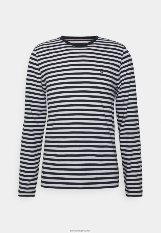 سماء الصحراء/أبيض Tommy Hilfiger تيشيرت بشعار بريتون مخطط بأكمام طويلة 446448047