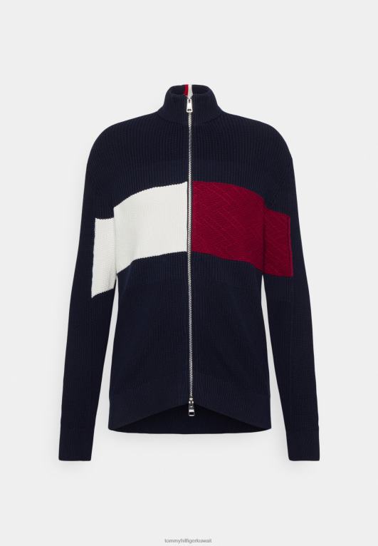 سماء الصحراء Tommy Hilfiger سترة مخططة بسحاب على الصدر 446448077