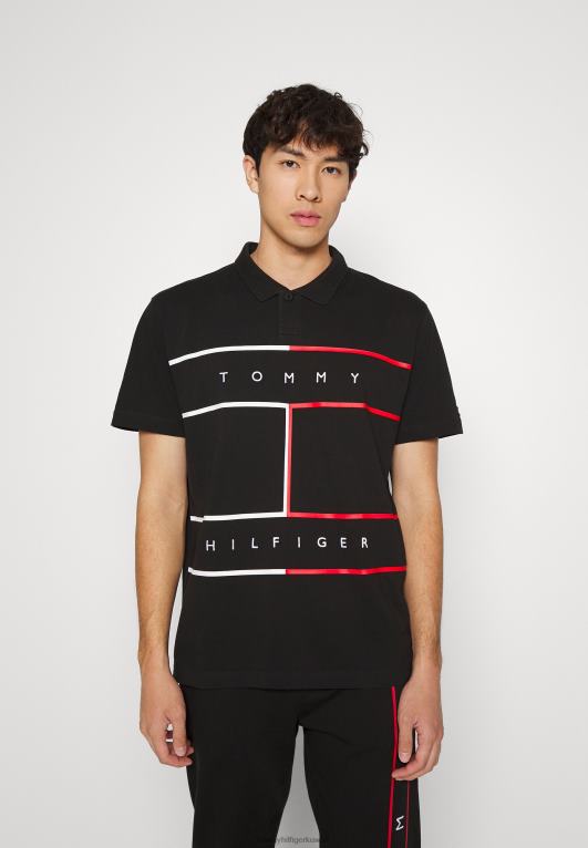 أسود Tommy Hilfiger قميص بولو العلم الكبير 446448094