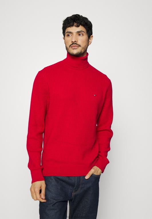 أحمر Tommy Hilfiger سترة ذات هيكل شبكي ورقبة ملفوفة 446448101