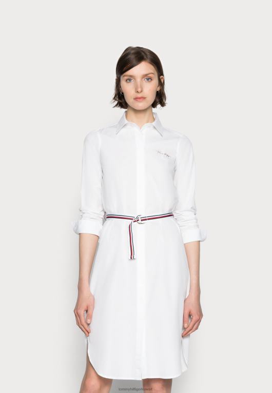أبيض Tommy Hilfiger فستان قميص ميدي بحزام فستان قميص 446448105